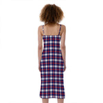 American Patriotic Plaid Print Slim Fit Midi Cami Dress