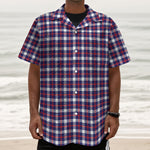 American Patriotic Plaid Print Textured Short Sleeve Shirt