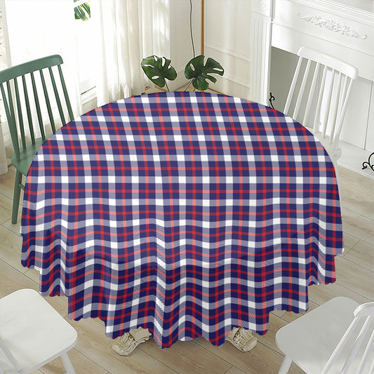 American Patriotic Plaid Print Waterproof Round Tablecloth
