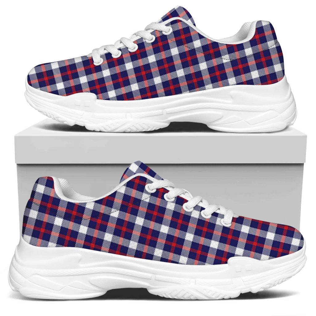 American Patriotic Plaid Print White Chunky Shoes