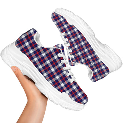 American Patriotic Plaid Print White Chunky Shoes