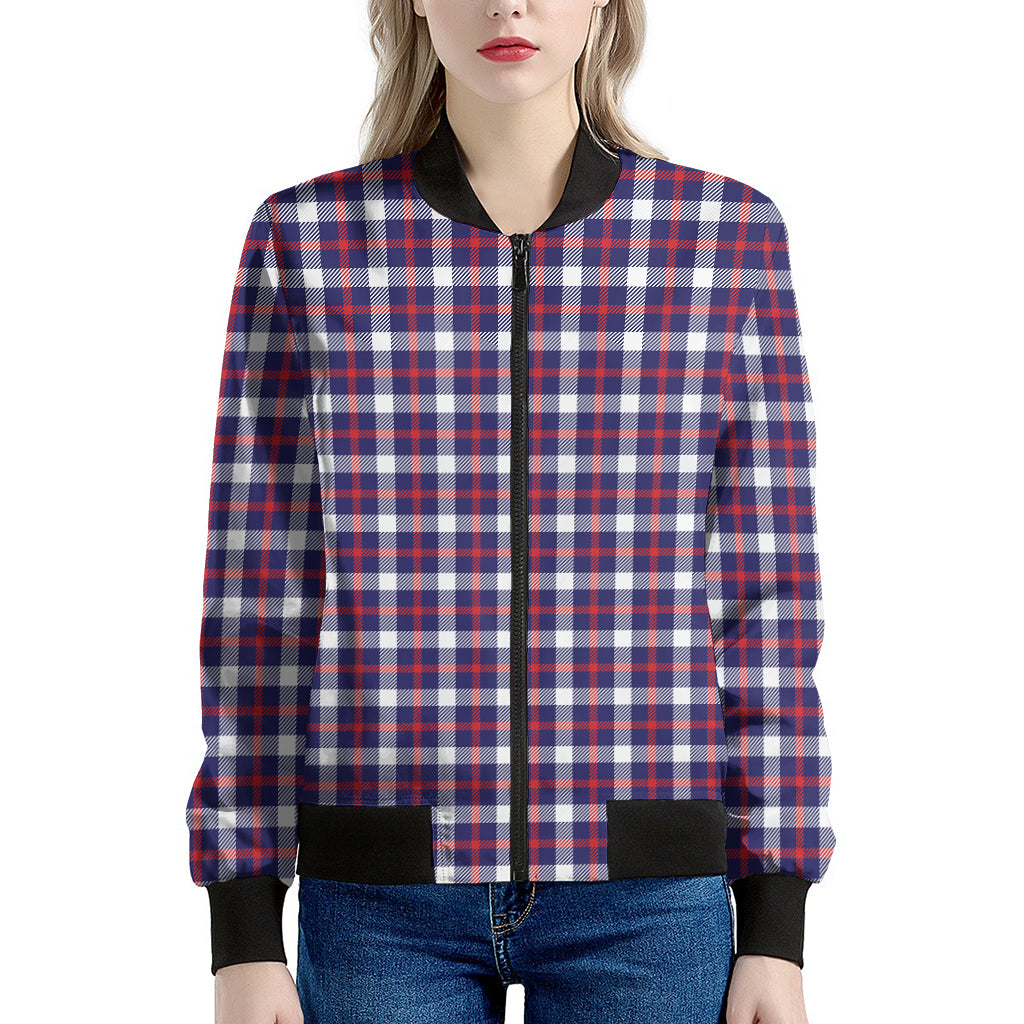 American Patriotic Plaid Print Women's Bomber Jacket