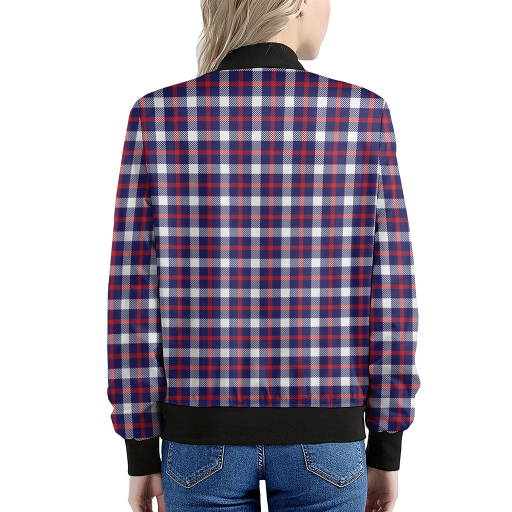 American Patriotic Plaid Print Women's Bomber Jacket