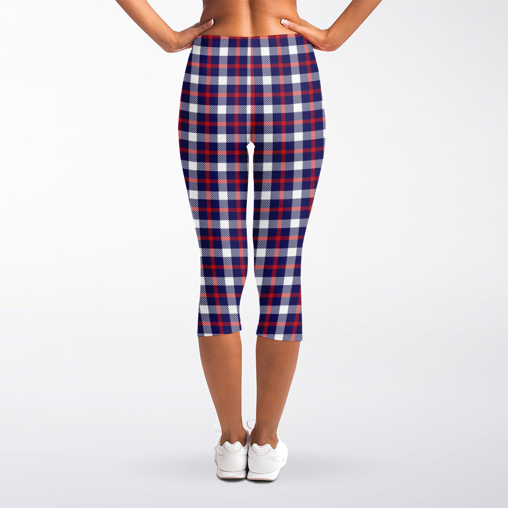 American Patriotic Plaid Print Women's Capri Leggings