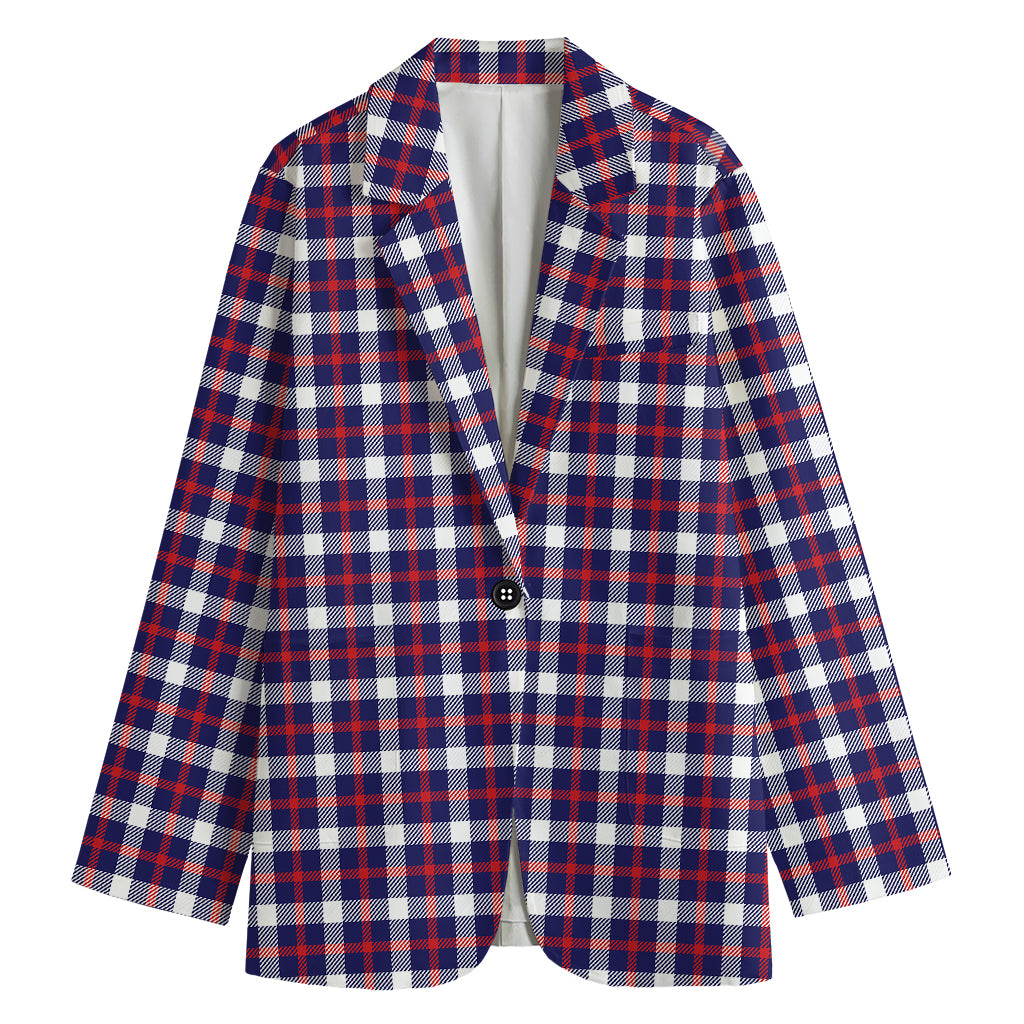 American Patriotic Plaid Print Women's Cotton Blazer