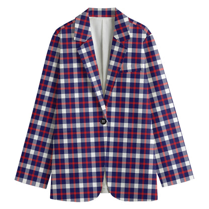 American Patriotic Plaid Print Women's Cotton Blazer