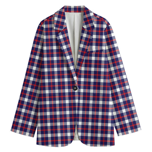 American Patriotic Plaid Print Women's Cotton Blazer