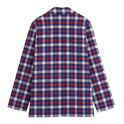 American Patriotic Plaid Print Women's Cotton Blazer