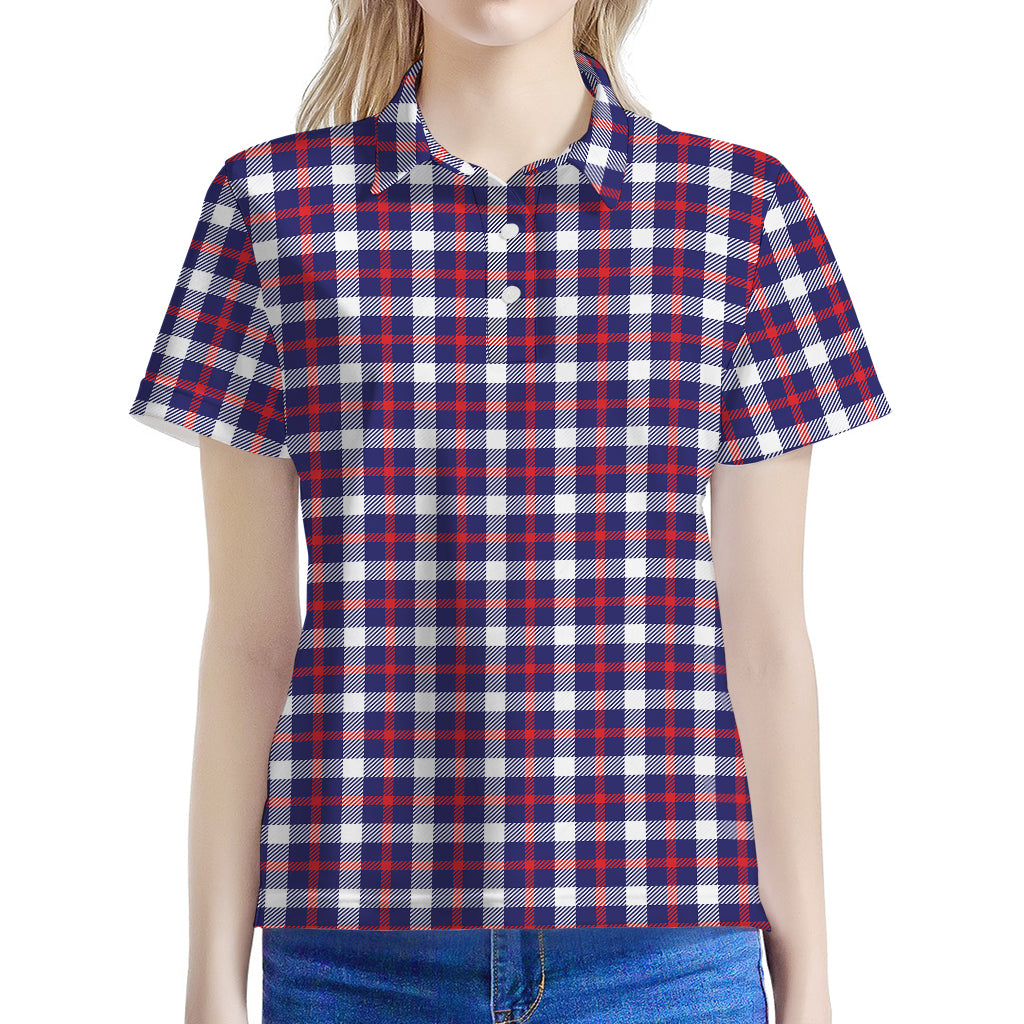 American Patriotic Plaid Print Women's Polo Shirt
