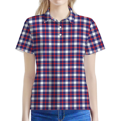 American Patriotic Plaid Print Women's Polo Shirt