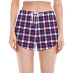 American Patriotic Plaid Print Women's Split Running Shorts