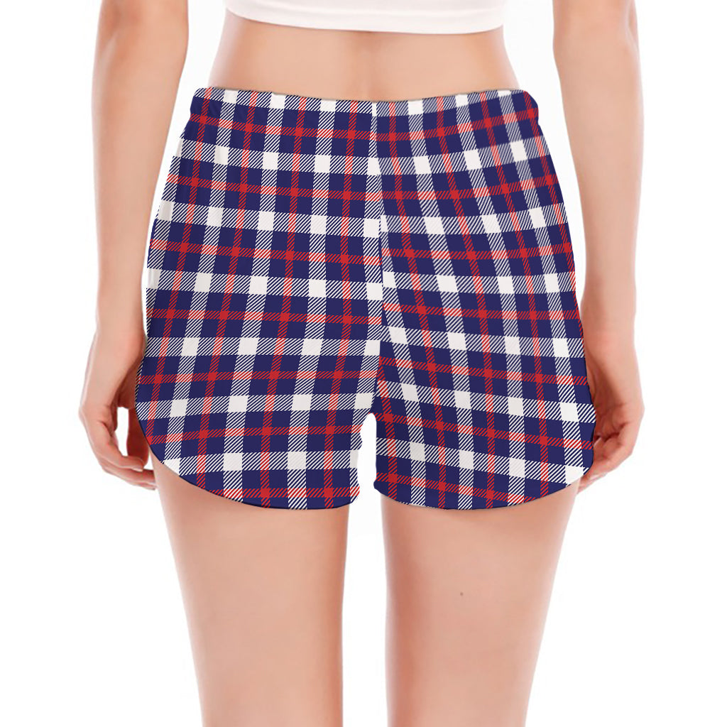 American Patriotic Plaid Print Women's Split Running Shorts