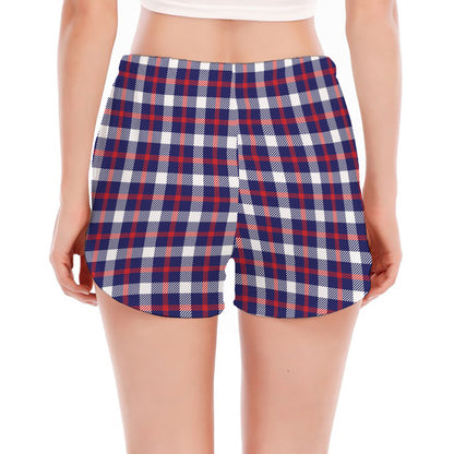 American Patriotic Plaid Print Women's Split Running Shorts