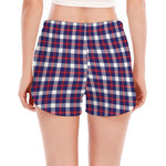 American Patriotic Plaid Print Women's Split Running Shorts