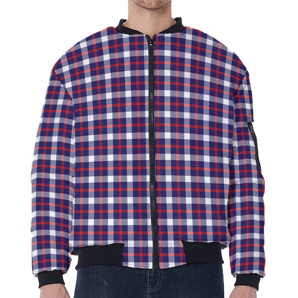 American Patriotic Plaid Print Zip Sleeve Bomber Jacket