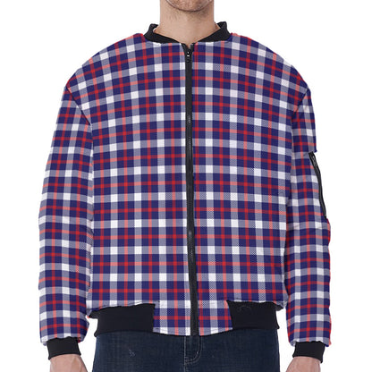 American Patriotic Plaid Print Zip Sleeve Bomber Jacket