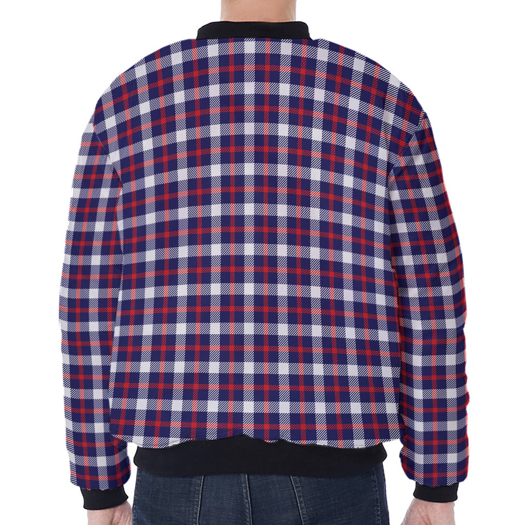 American Patriotic Plaid Print Zip Sleeve Bomber Jacket