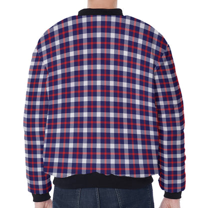 American Patriotic Plaid Print Zip Sleeve Bomber Jacket