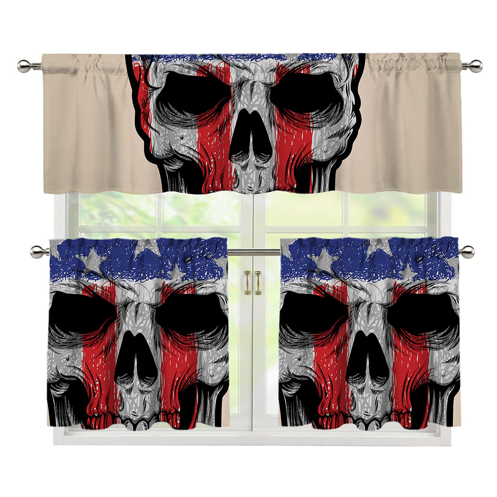 American Patriotic Skull Print 3 Piece Kitchen Curtains