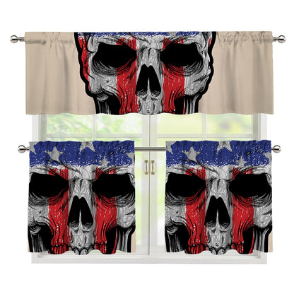 American Patriotic Skull Print 3 Piece Kitchen Curtains
