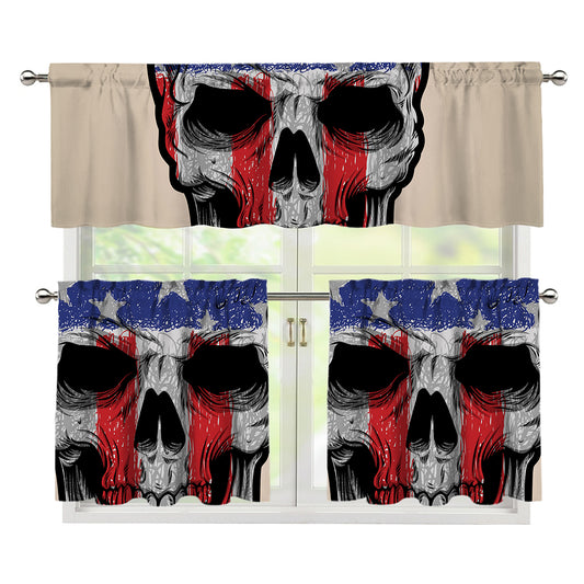 American Patriotic Skull Print 3 Piece Kitchen Curtains