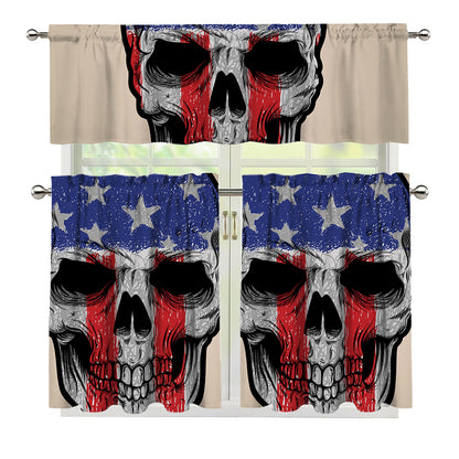 American Patriotic Skull Print 3 Piece Kitchen Curtains
