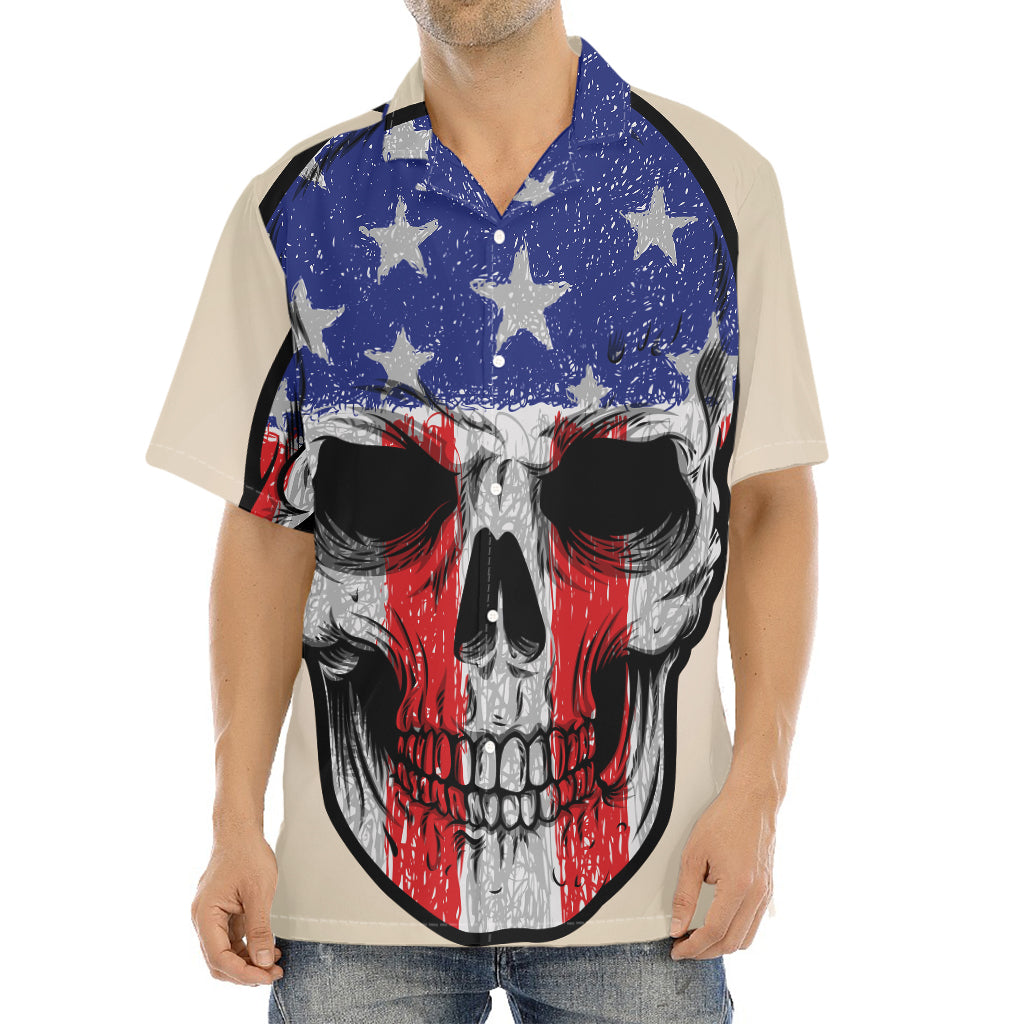 American Patriotic Skull Print Aloha Shirt