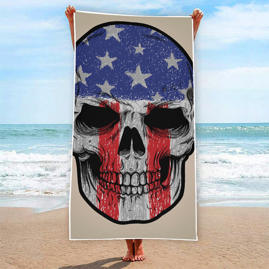 American Patriotic Skull Print Beach Towel