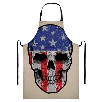 American Patriotic Skull Print Bib Apron With Pocket