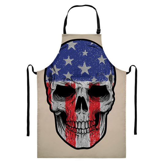 American Patriotic Skull Print Bib Apron With Pocket