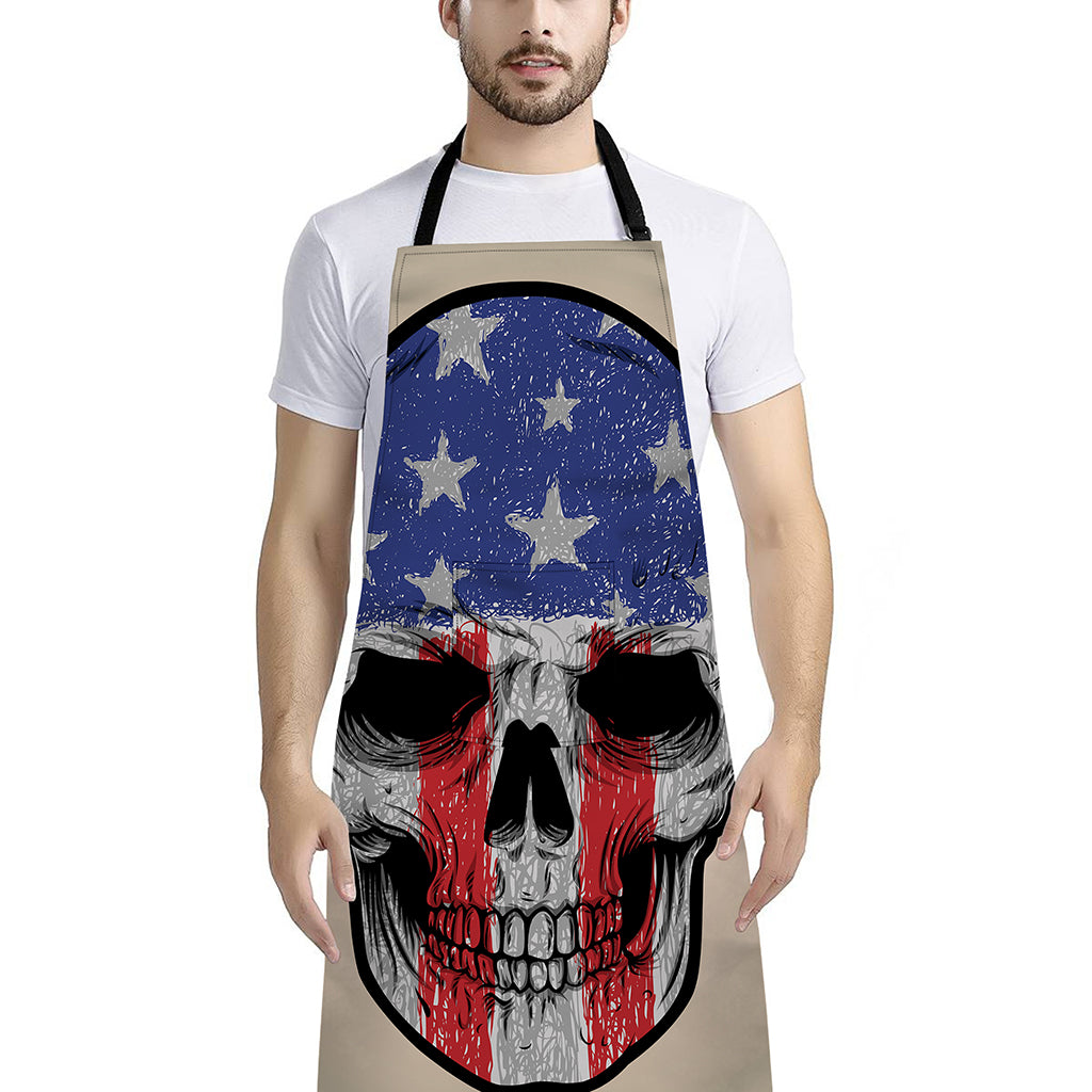 American Patriotic Skull Print Bib Apron With Pocket