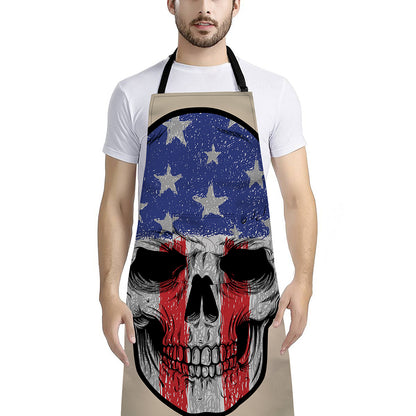 American Patriotic Skull Print Bib Apron With Pocket