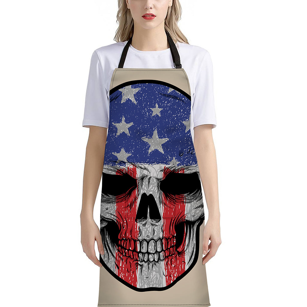 American Patriotic Skull Print Bib Apron With Pocket