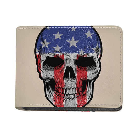 American Patriotic Skull Print Bifold Wallet