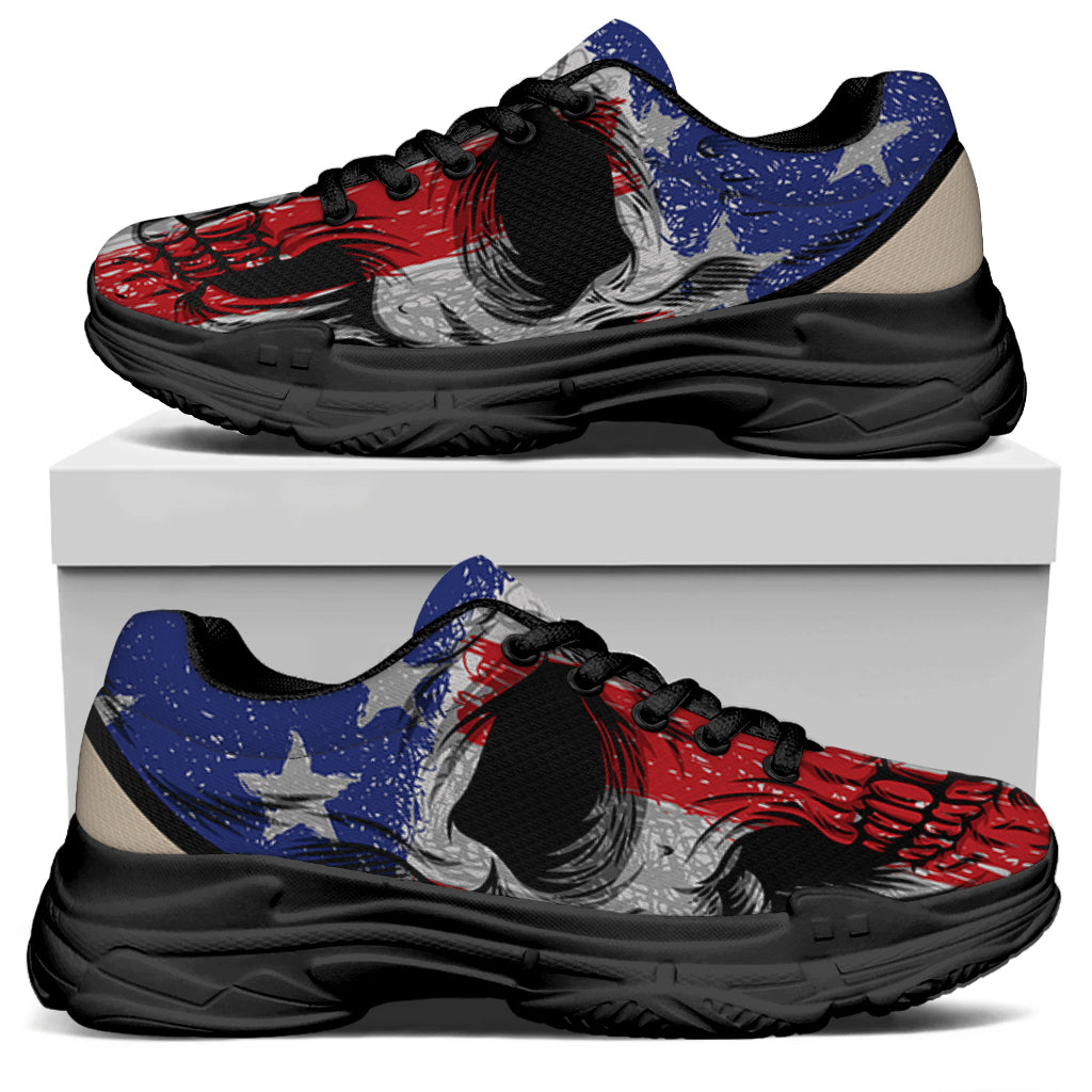 American Patriotic Skull Print Black Chunky Shoes