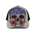 American Patriotic Skull Print Black Mesh Trucker Hat