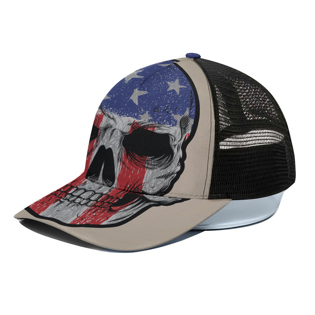 American Patriotic Skull Print Black Mesh Trucker Cap