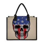 American Patriotic Skull Print Canvas Tote Bag