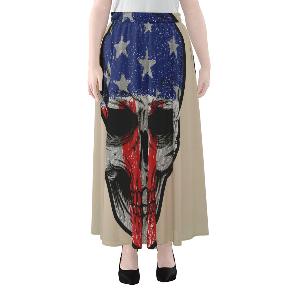 American Patriotic Skull Print Chiffon Maxi Skirt