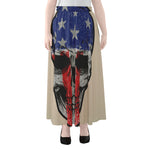 American Patriotic Skull Print Chiffon Maxi Skirt