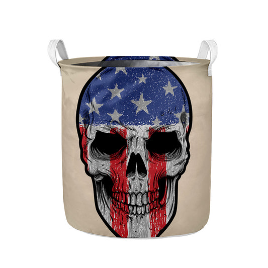 American Patriotic Skull Print Collapsible Laundry Basket