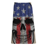American Patriotic Skull Print Cotton Front Slit Maxi Skirt