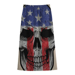 American Patriotic Skull Print Cotton Front Slit Maxi Skirt