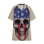 American Patriotic Skull Print Cotton Hawaiian Shirt