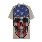 American Patriotic Skull Print Cotton Hawaiian Shirt