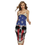 American Patriotic Skull Print Cross Back Cami Dress