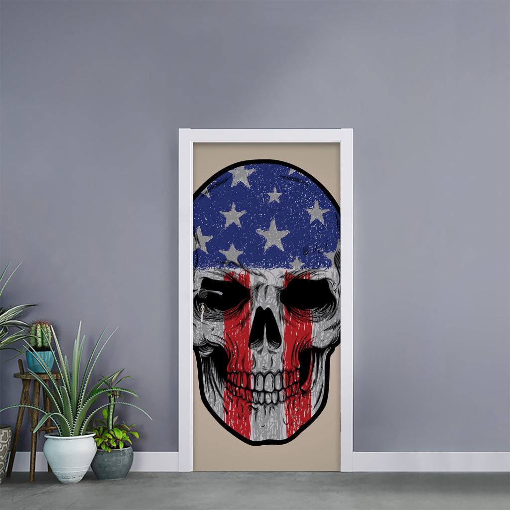 American Patriotic Skull Print Door Sticker