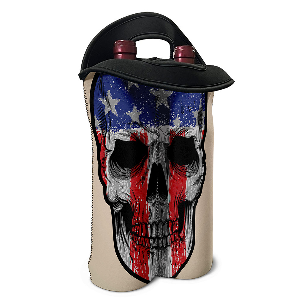 American Patriotic Skull Print Double Neoprene Wine Tote