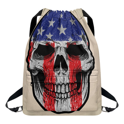 American Patriotic Skull Print Drawstring Backpack