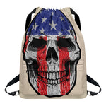 American Patriotic Skull Print Drawstring Backpack
